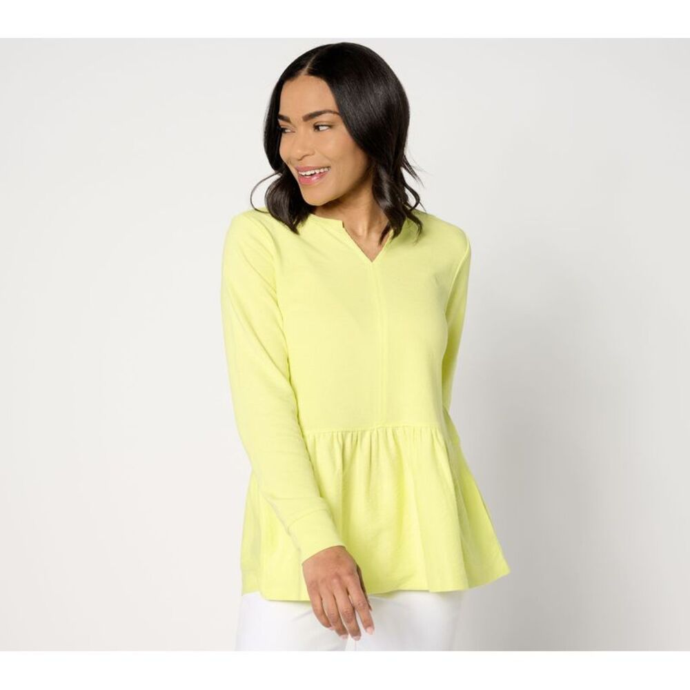 SUNNYLiFE Women's Top Sz XL LOGO Life by Lori Goldstein Split Neck Yellow